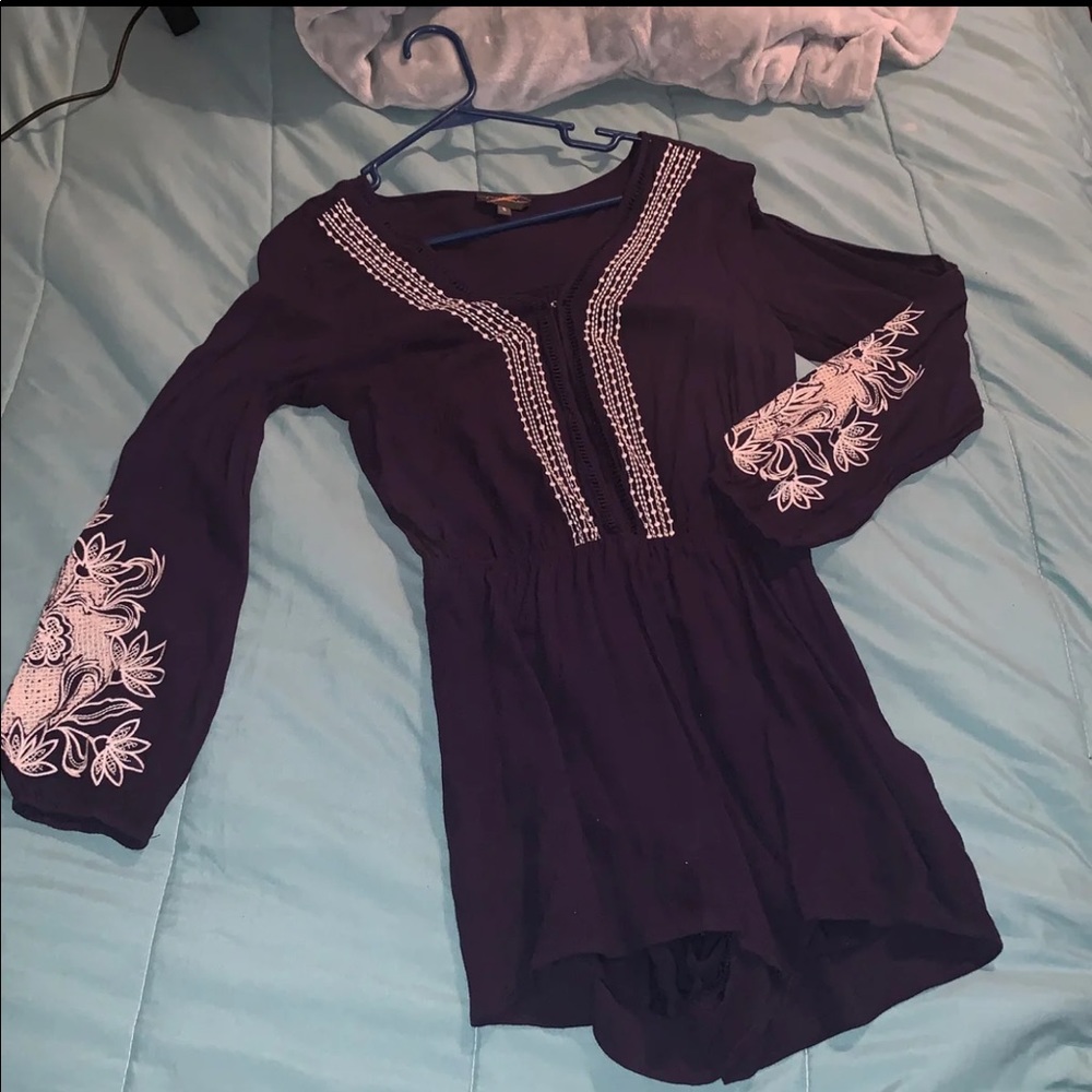 Navy Blue Embroided Romper